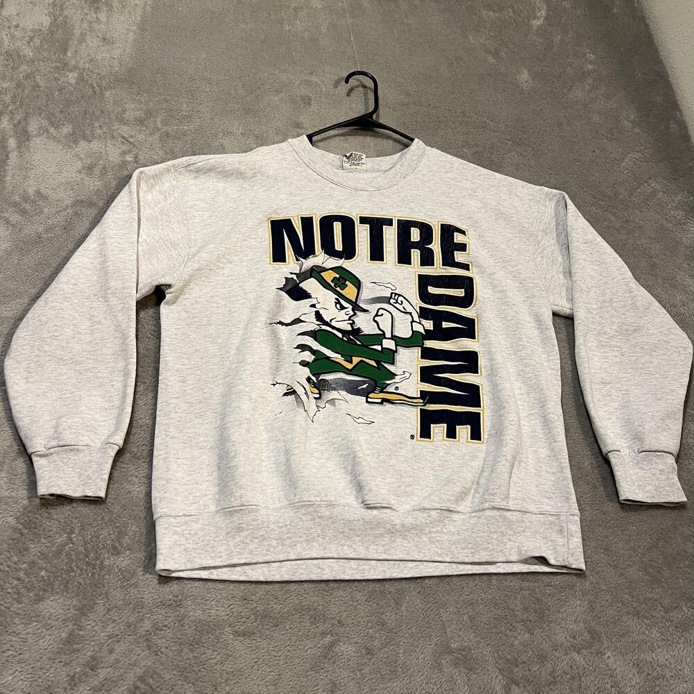 Vintage Notre Dame Fighting Irish Sweatshirt Mens Large NCAA Football Nutmeg 90s